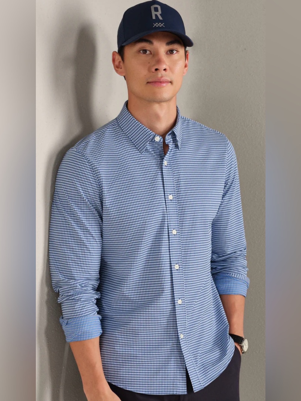 RHONE Light Blue Micro-Check Button-Down Shirt size L EUC